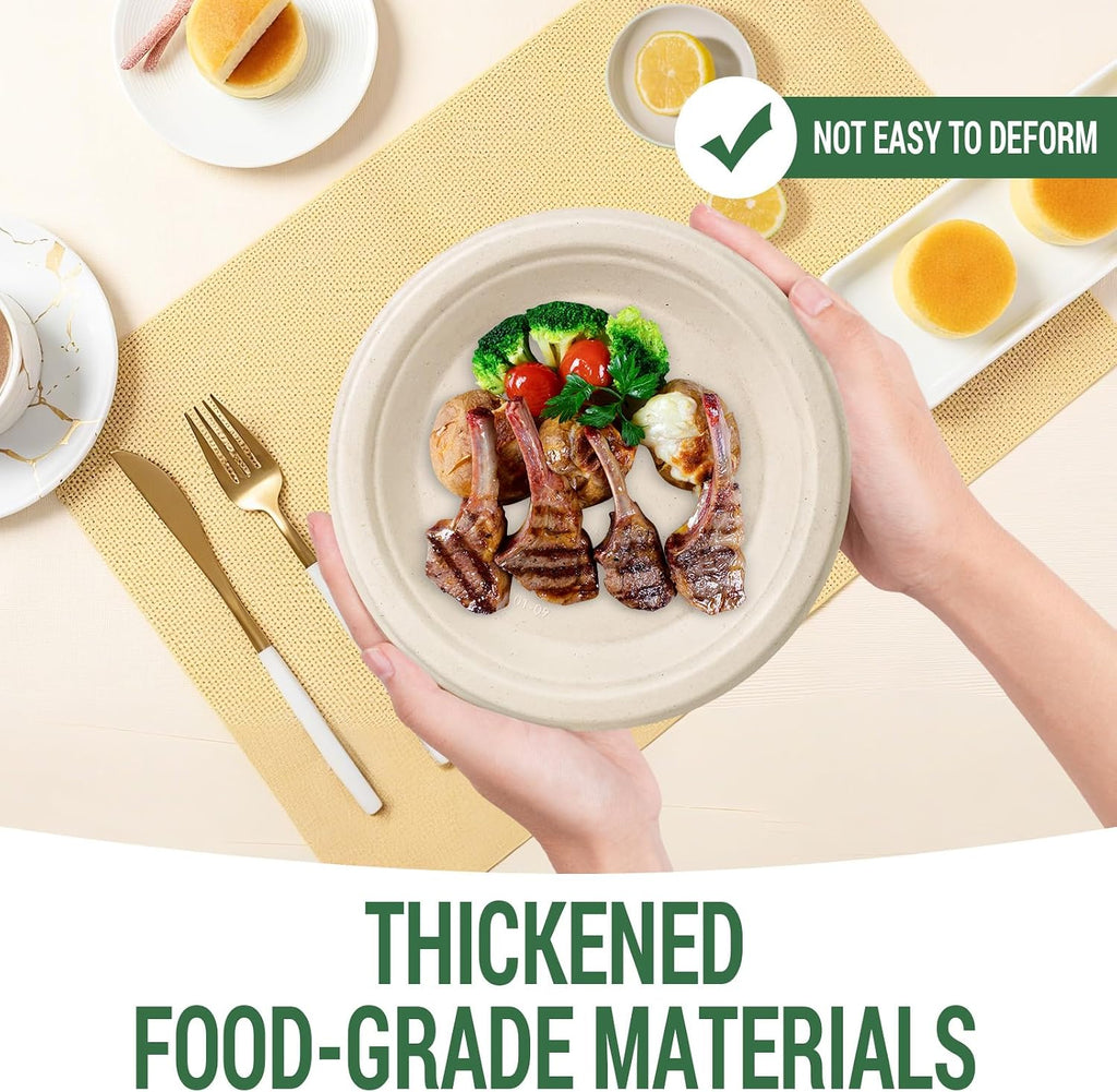 Compostable Paper Plates, 7 inch & 9 Inch, 50 Pack