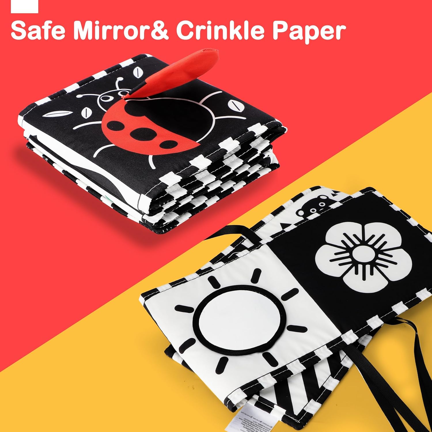 Black and White Baby Toy, Tummy Time High Contrast Newborn Toys 0-3 Months, Soft Baby Book, Visual Stimulation