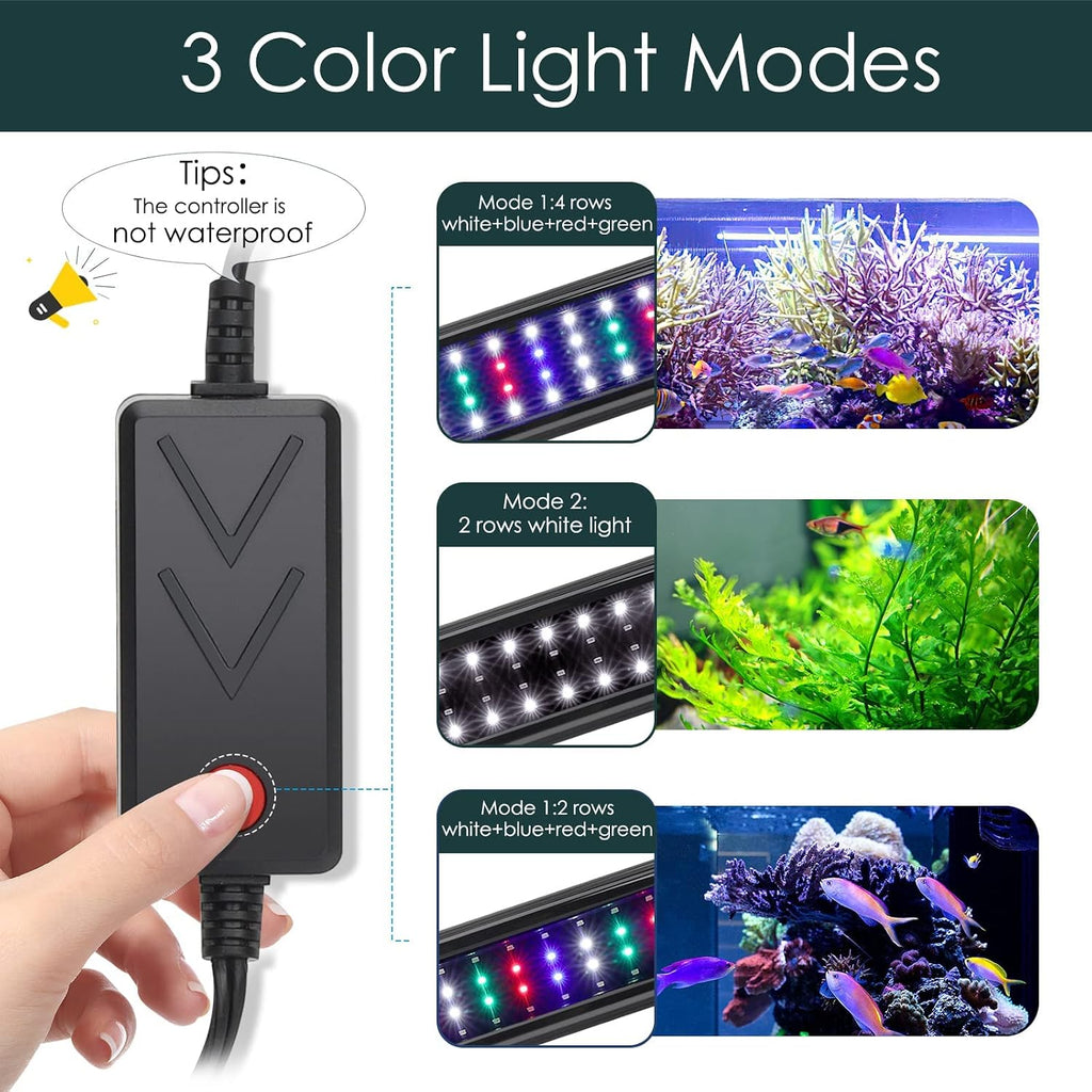Aquarium Light,Full Spectrum LED Fish Tank Lights | 12"-54" Adjustable Multi-Color White Blue Red Green LEDs with