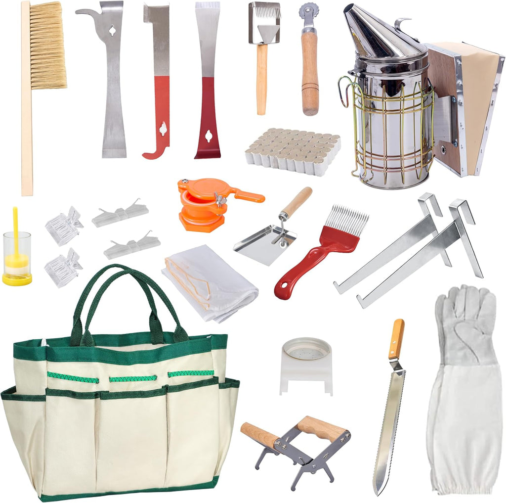 Beekeeping Supplies 22PCS Beekeeping Tools Kit with Organizer Handbag, Bee Keeping Supplies-All Tools Kit Bee Keeping