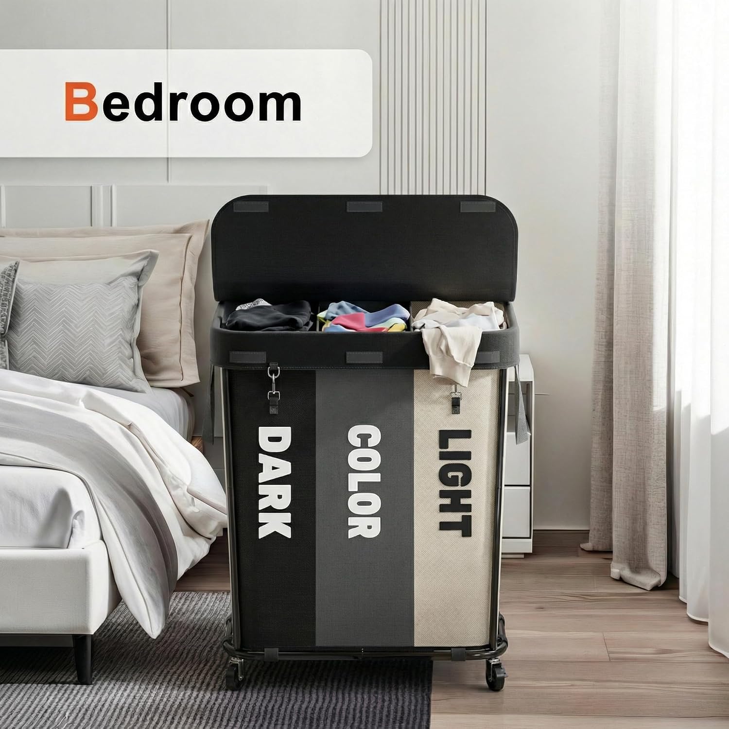 Laundry Sorter with Wheels 240L Rolling Laundry Cart,3 Compartment Designed Removable Laundry Bag for Daily Use in
