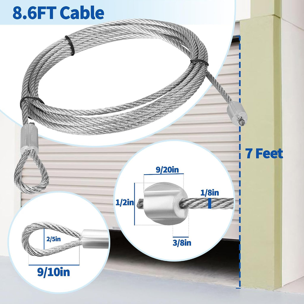 Garage Door Cables and Drums for 7 Ft Door, 8 Ft 6 Inch Long Cable Replacement for Torsion Springs, Garage Door