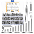 1110Pcs M3 Silver Stainless Steel Hex Socket Screws and Nuts Assortment Kit