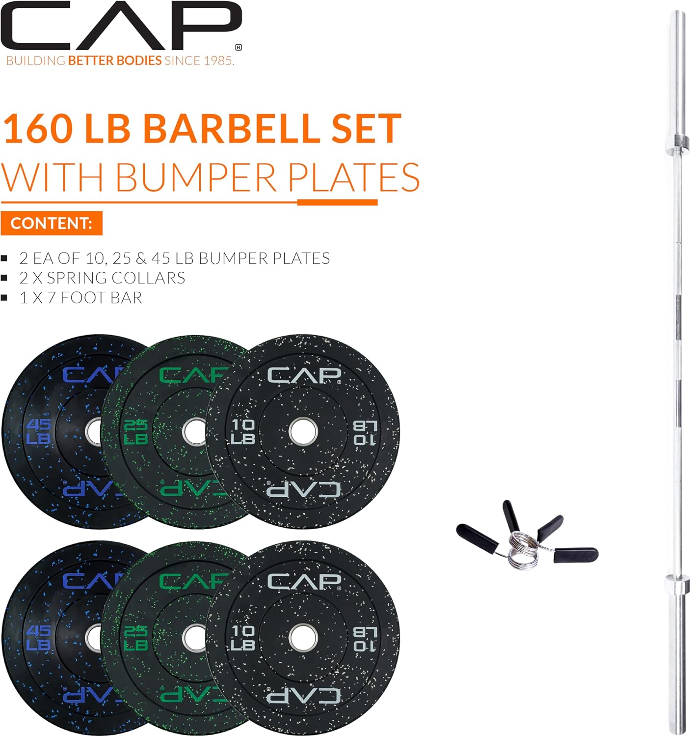 Olympic Weight Set with 7ft Barbell & Bumper Plates | 160-370 lbs | Multiple Options