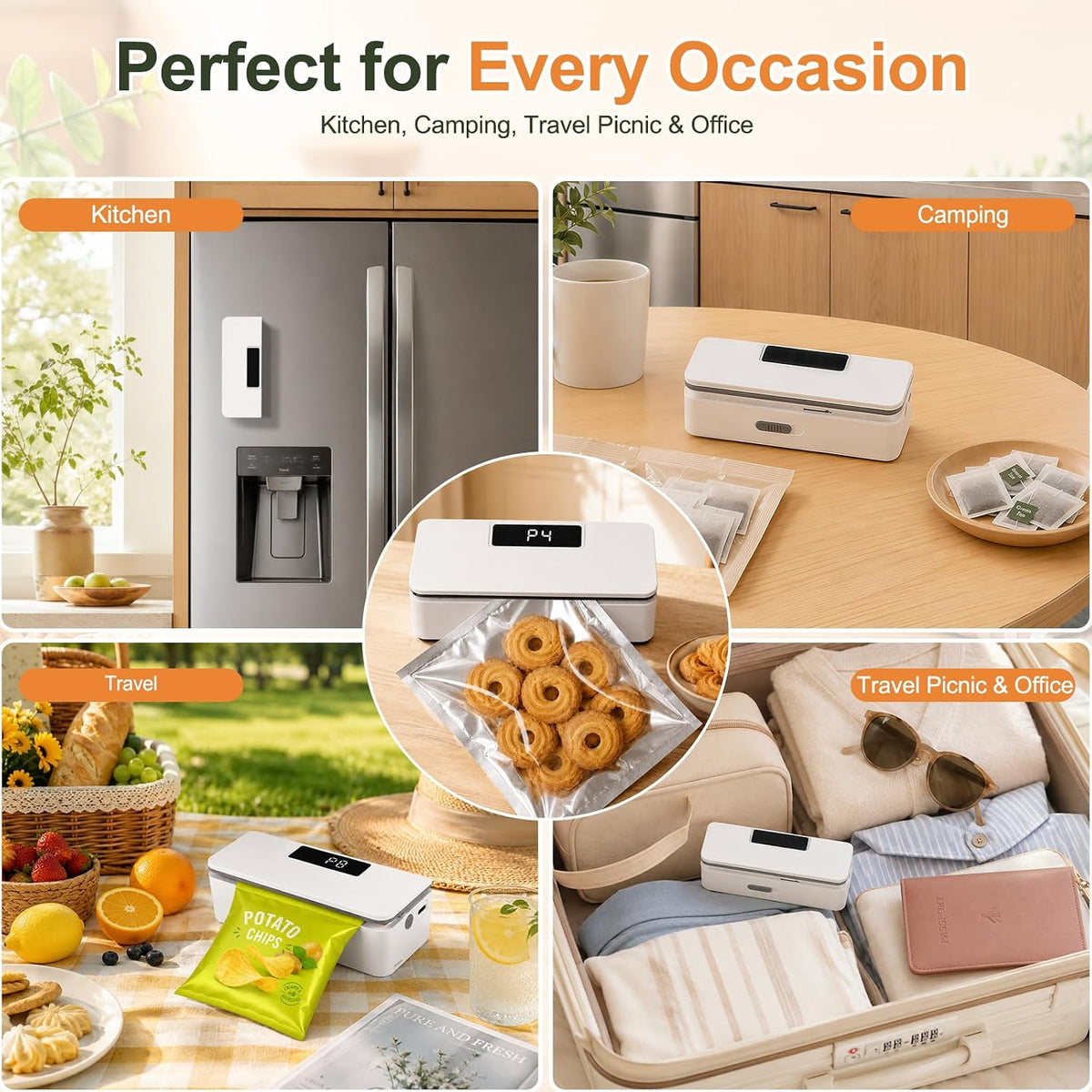 Mini Bag Sealer with Cutter & Magnetic Back, USB Rechargeable Heat Sealer