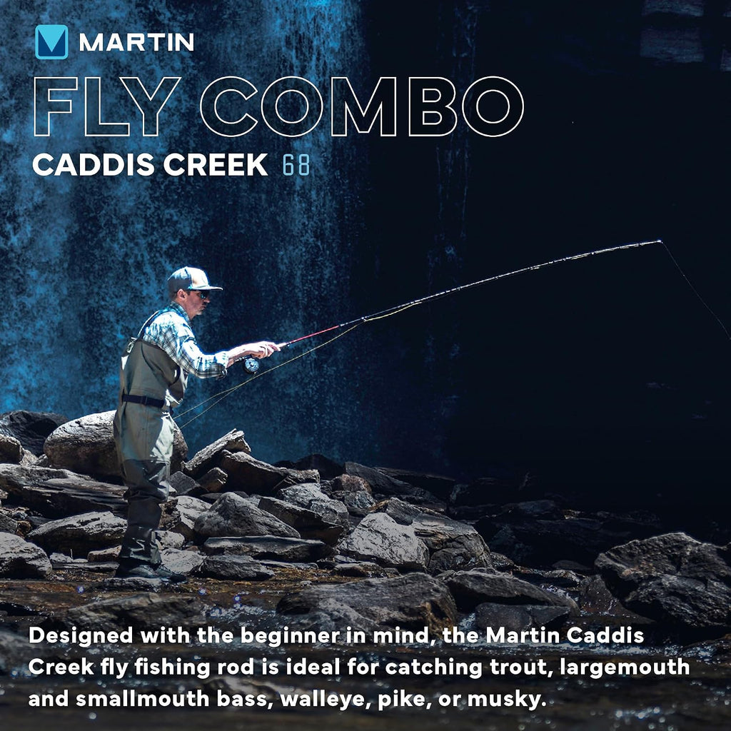 Caddis Creek Fly Fishing Rod and Reel Combo, 9-Foot 2-Piece Fiberglass Rod, Moderate Fast Action, Single Action Fly