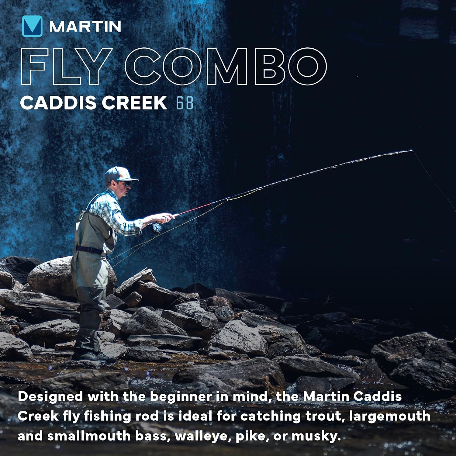 Caddis Creek Fly Fishing Rod and Reel Combo, 9-Foot 2-Piece Fiberglass Rod, Moderate Fast Action, Single Action Fly