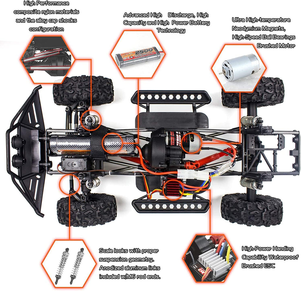 1:10 Scale Rock Crawler 4WD Off-Road Remote Control Truck | 2.4Ghz,Brushed Motor,Waterproof ESC,20-25km/h Speed,.2V