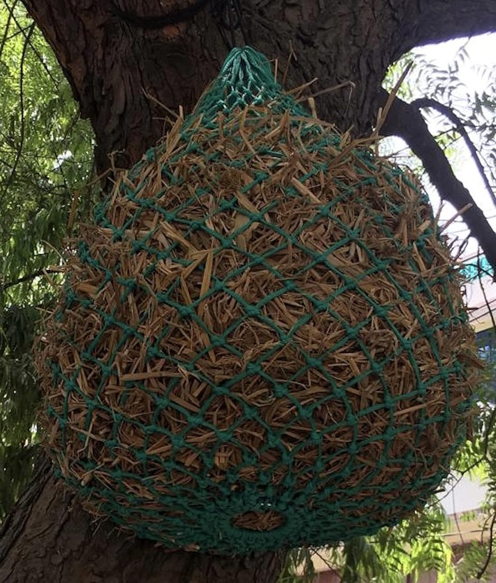 2 Pcs 1.25”x1.25” Holes Ultra Slow Feed 40” Very Sturdy Hay Net with Bottom Ring for Goat, Sheep and Livestock