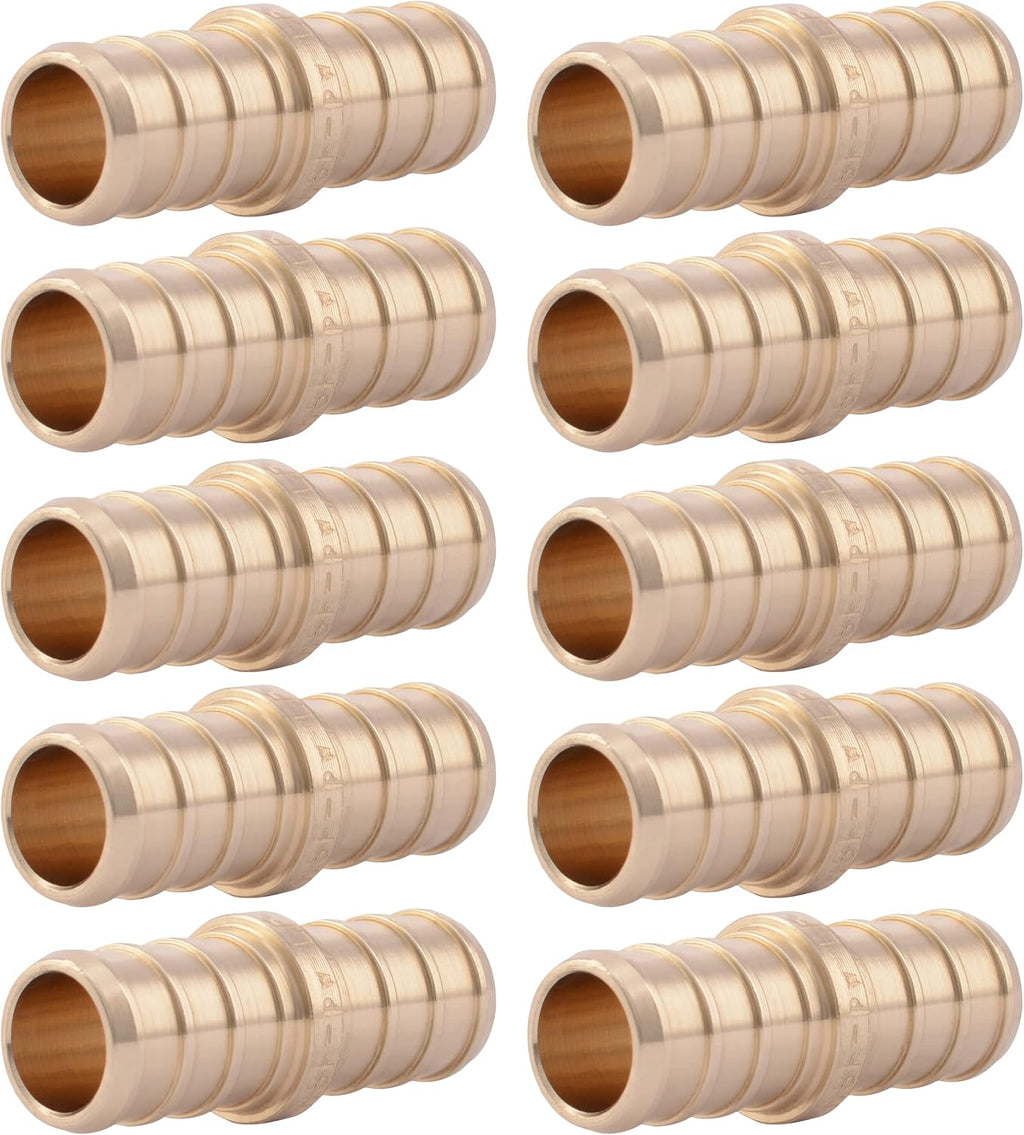 SharkBite 1/2 Inch Crimp Coupling, Pack of 10, Brass Plumbing Fitting, PEX Pipe, PE-RT, UC008LFA10
