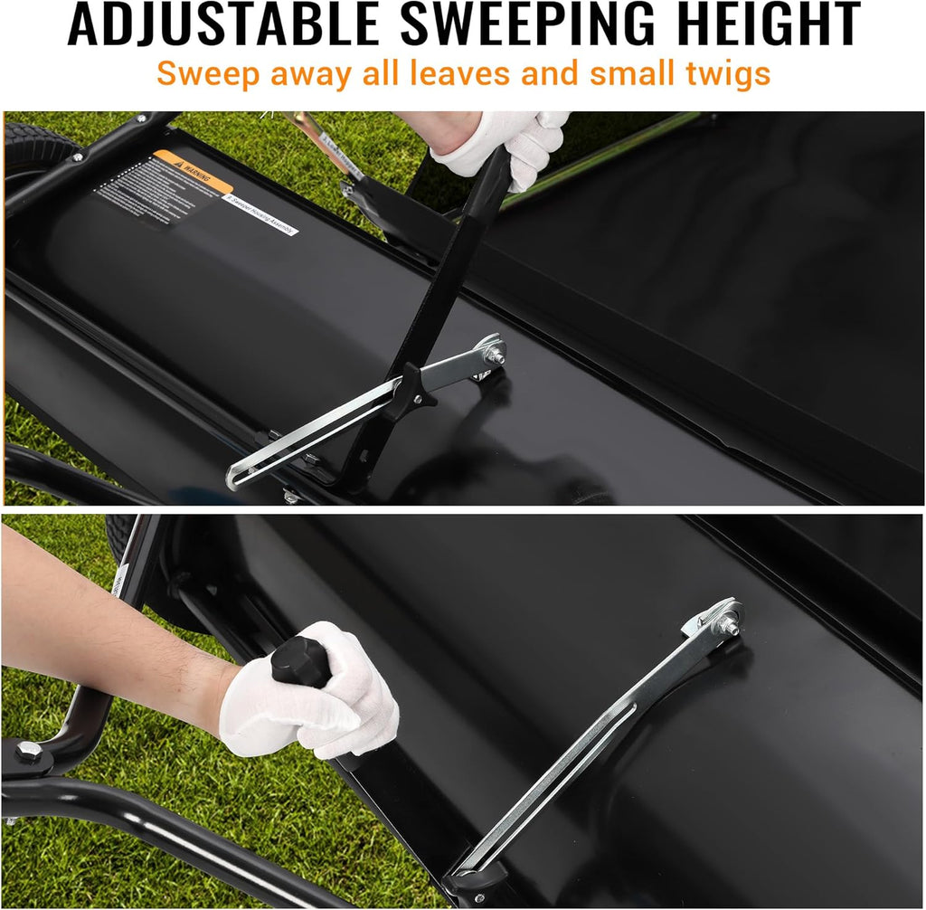 44-Inch Tow Behind Lawn Sweeper – Heavy Duty Leaf & Grass Collector – Large 18 Cu.Ft Container – Adjustable Sweeping