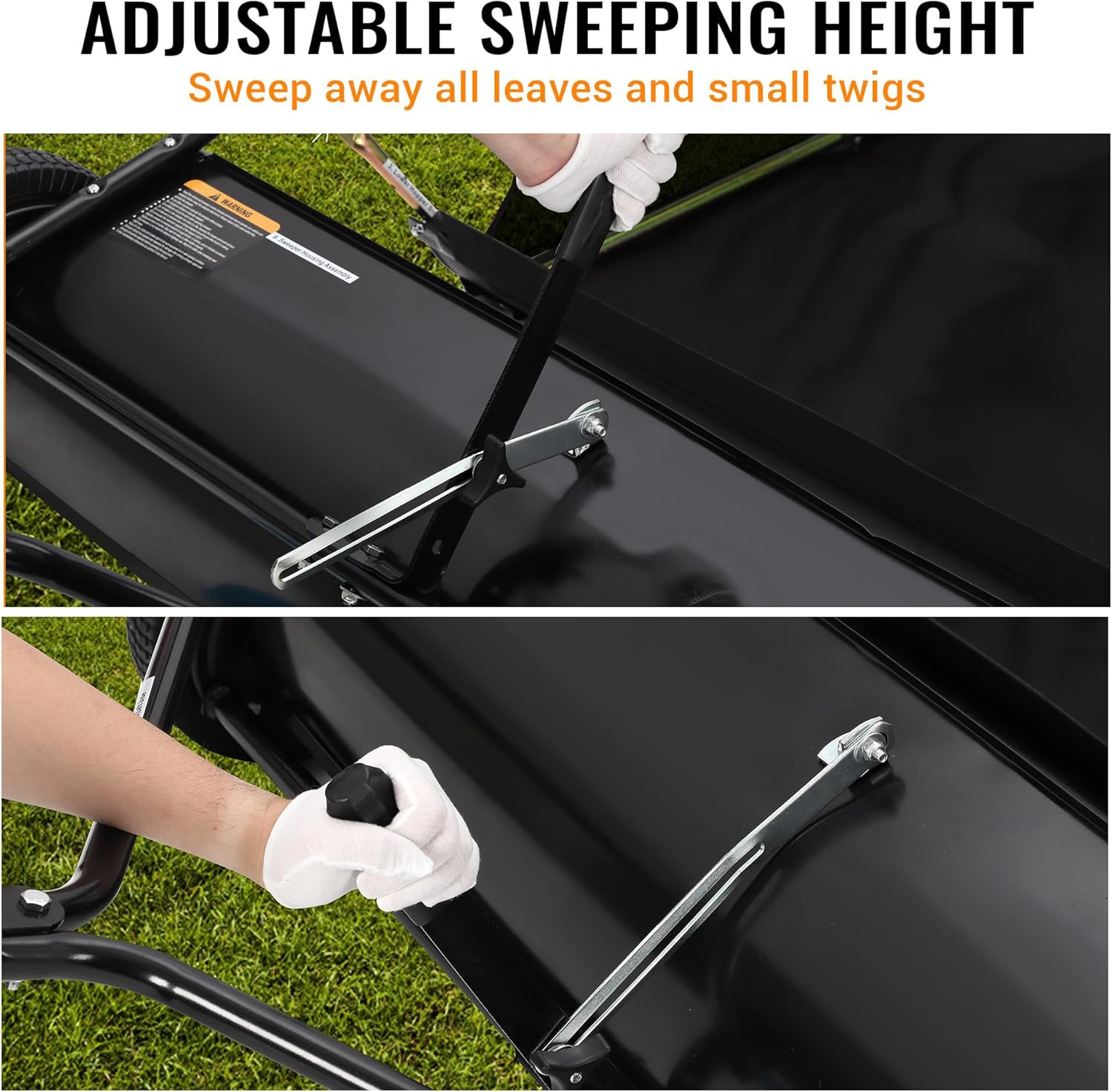 44-Inch Tow Behind Lawn Sweeper – Heavy Duty Leaf & Grass Collector – Large 18 Cu.Ft Container – Adjustable Sweeping