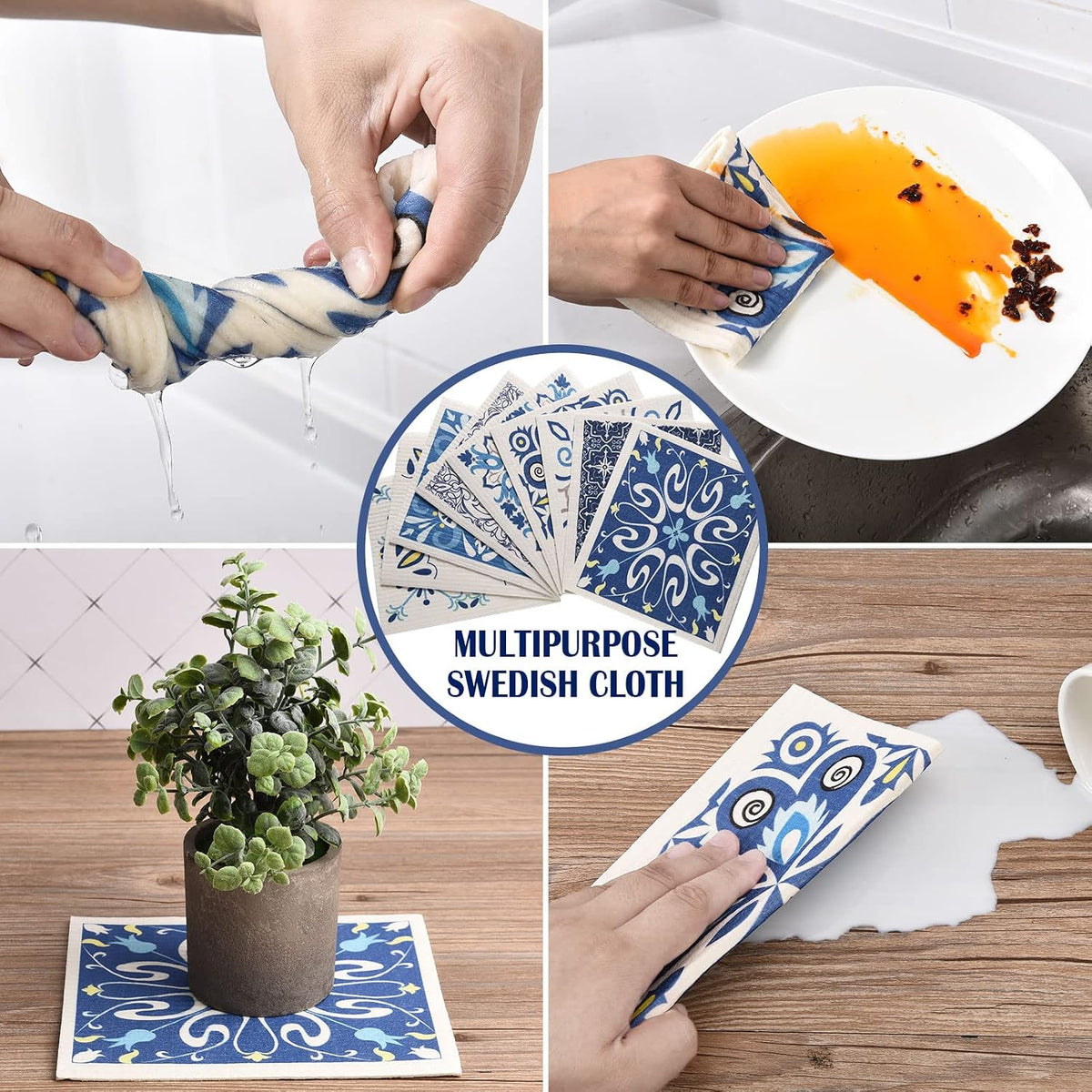 9 Pcs Blue Swedish Kitchen Dishcloths Reusable Hand Towels