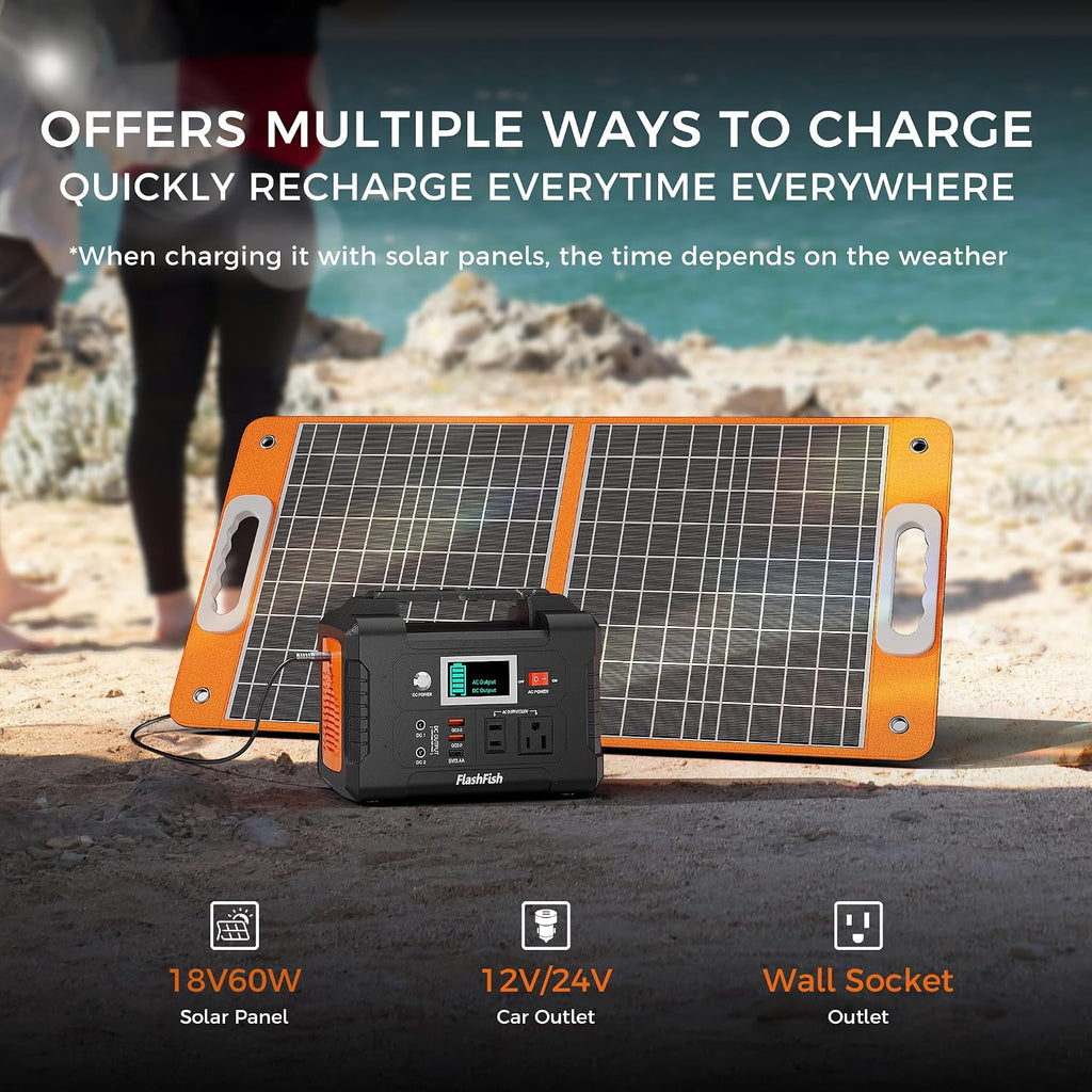 Solar Generator With Solar Panel Included, FF Flashfish 151Wh Portable Power Station+60W Solar Panel(DC/USB-A/USB-C