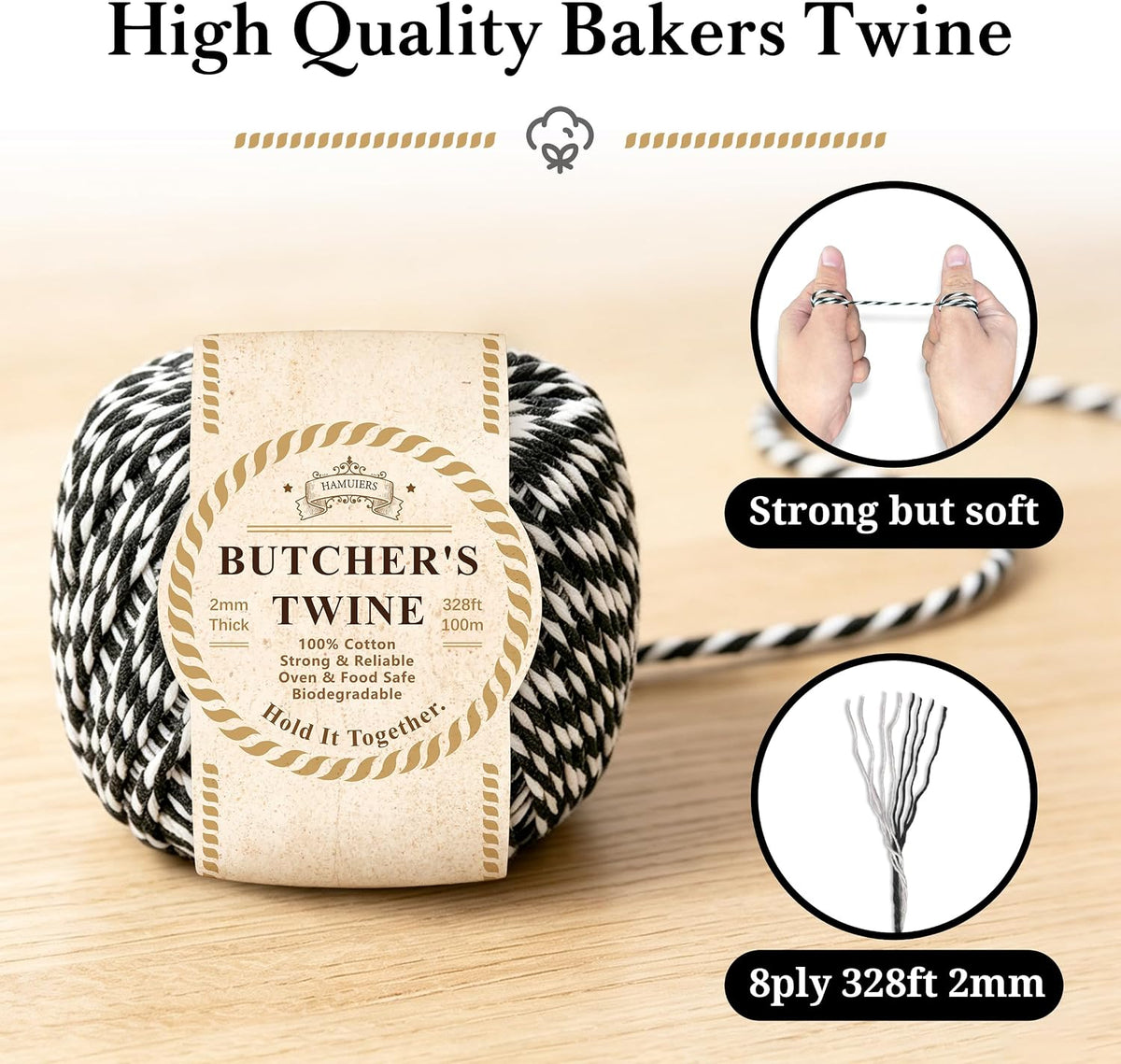 Cotton Twine 328 Feet, Bakers String for Craft, Gift Wrapping (White Black)