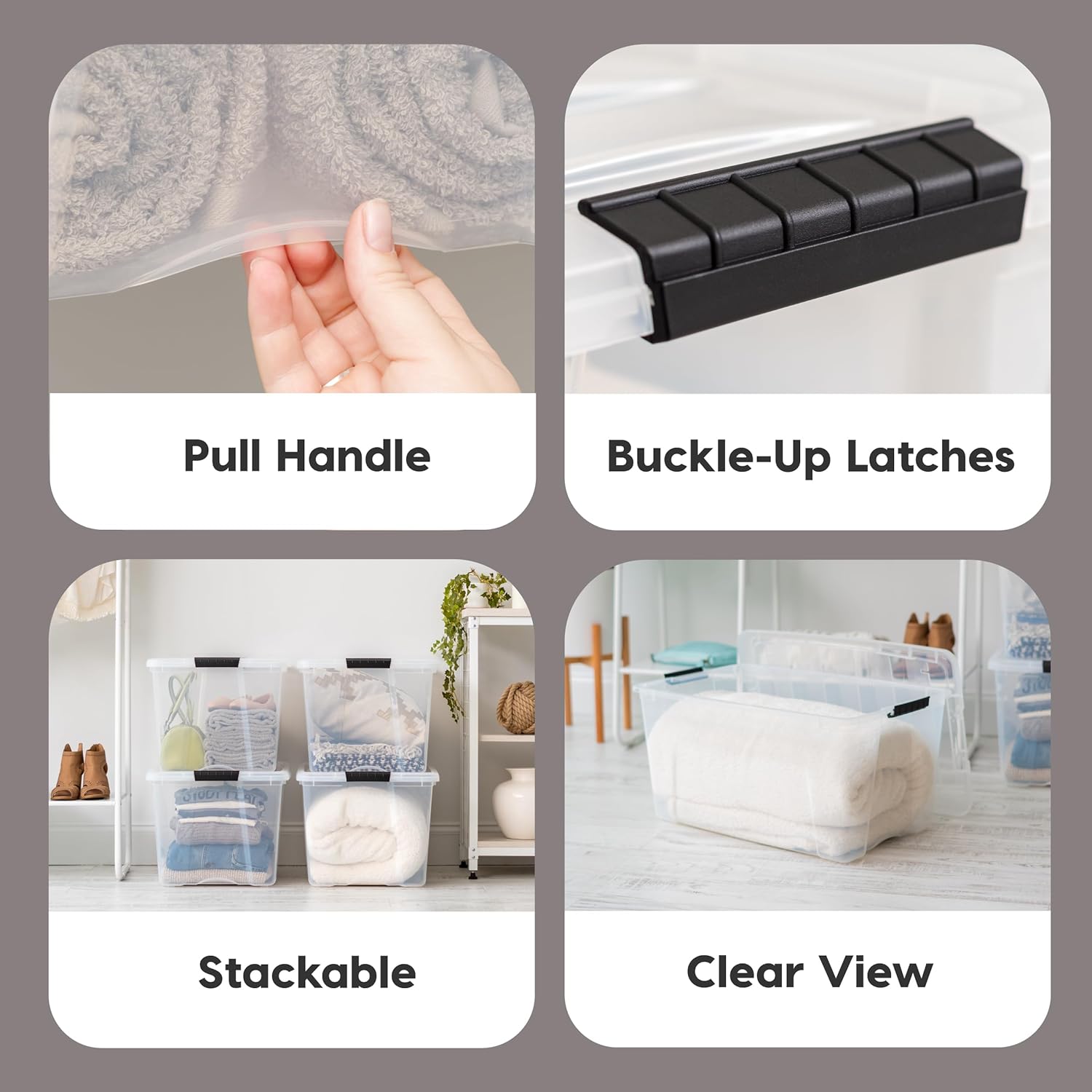 72 QT Plastic Storage Box with Lid and Latches - 4 Pack - BPA-Free, See-Through Organizing Solution, Durable Nestable