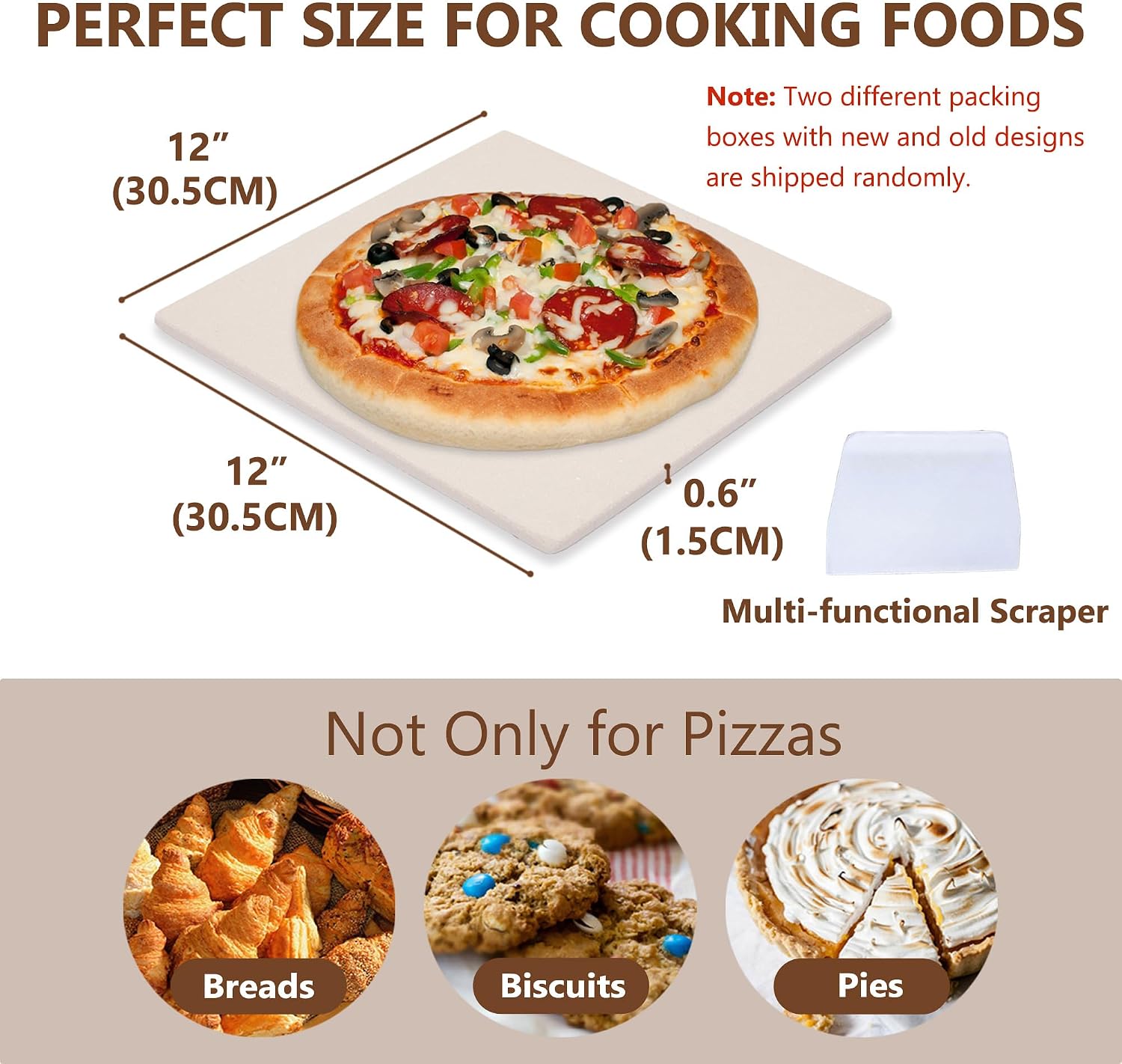 12" x 12" Cordierite Square Pizza Stone for Oven or BBQ Grill