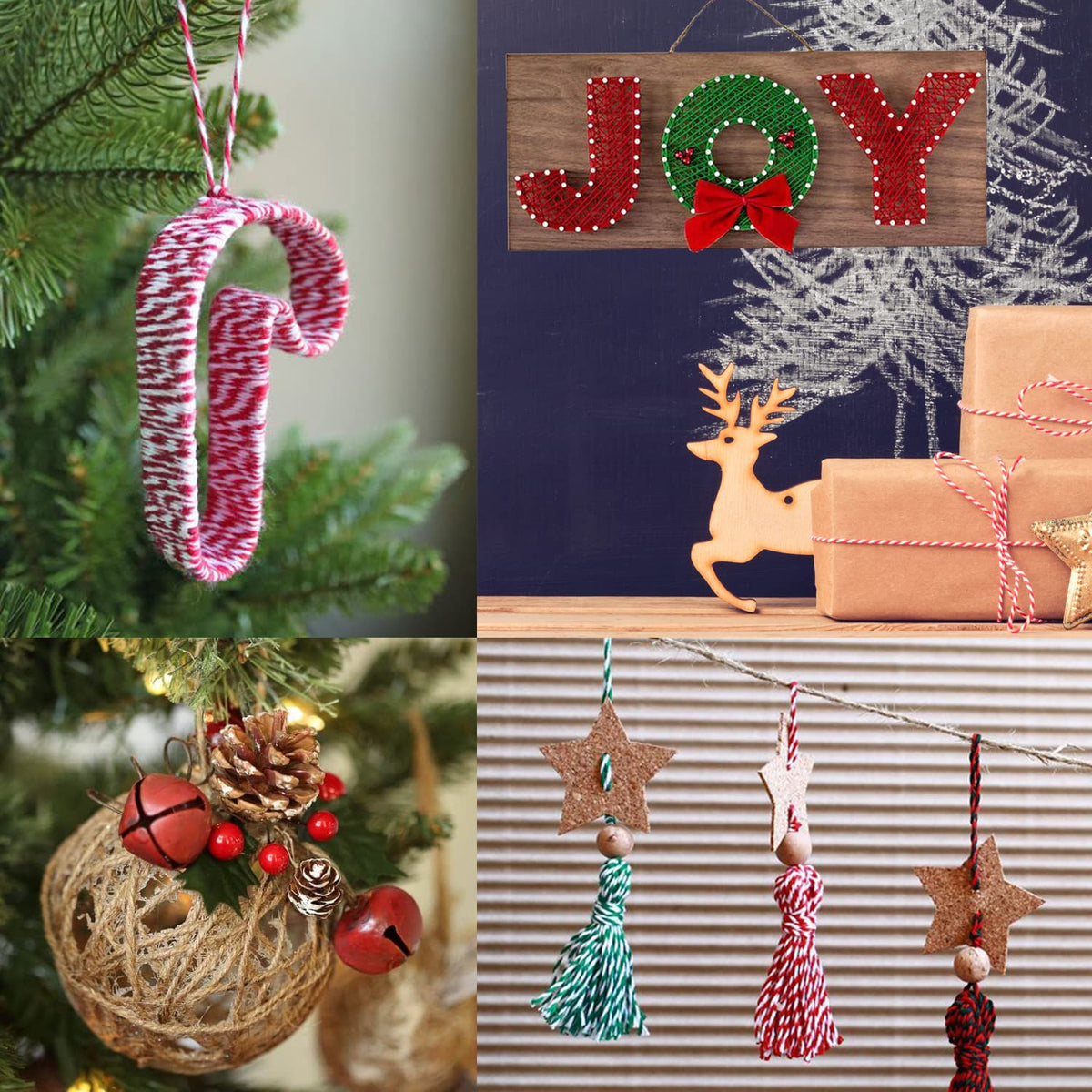 6 Rolls Christmas Cotton Twine 984 Feet Xmas Bakers Cotton String Rope Red Green White Gift Wrapping Cord Natural
