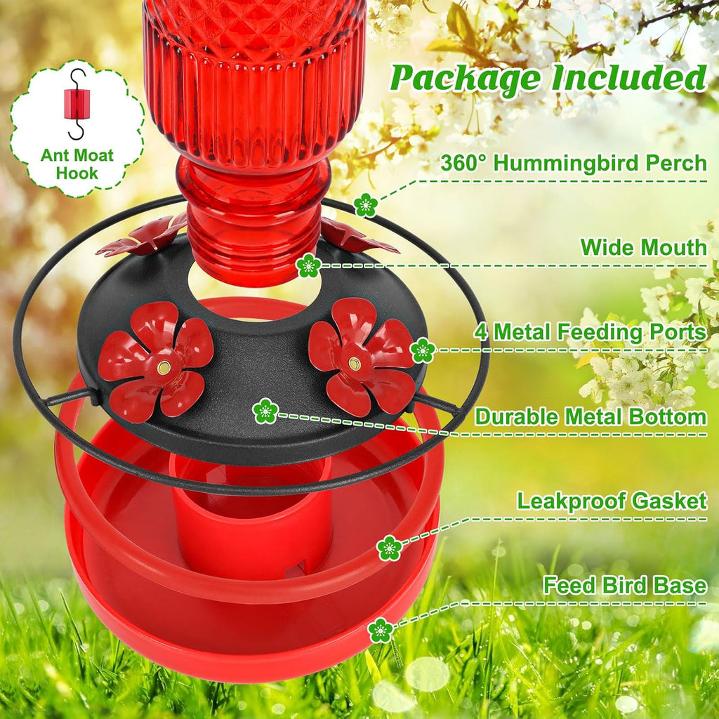 Glass Hummingbird Feeder for Outdoors, Leak-Resistant, 16 oz
