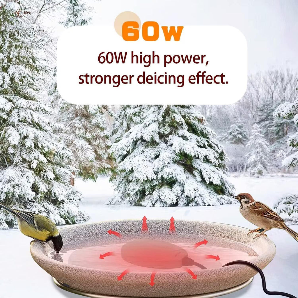 60W Bird Bath Heater, Waterproof Birdbath Deicer for Outdoors, Keep Chicken Waterers from Freezing, Fit in All Kind