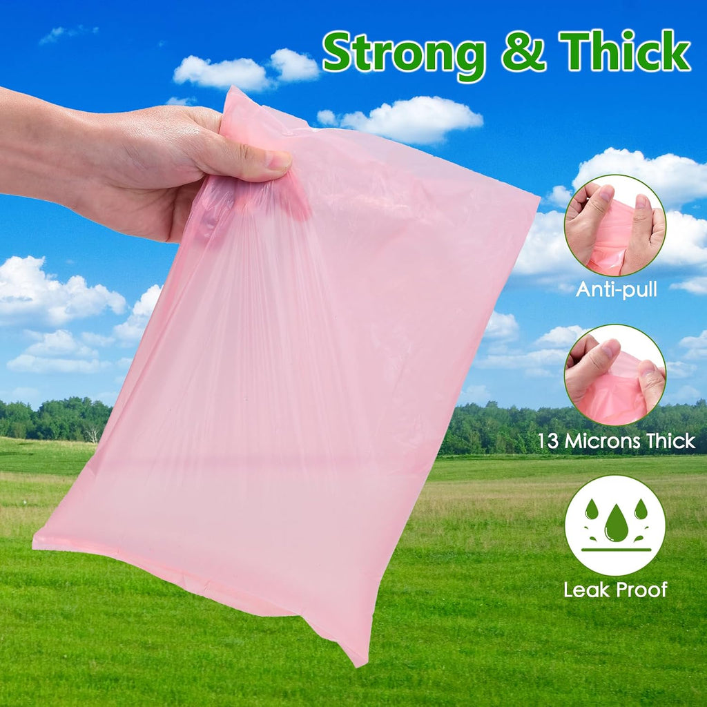 Pink Dog Poo Bags Lavender scent with Dispenser - 300 Large Poop Bags, Extra Thicken Strong Corn Starch Blended Leak