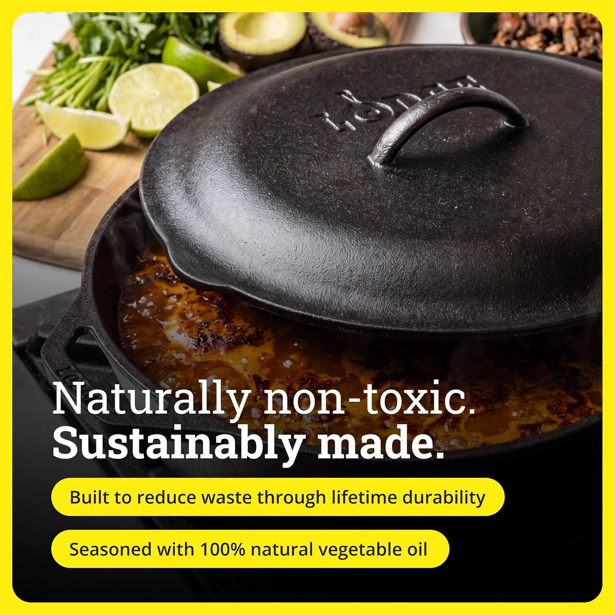 Pre-Seasoned Cast Iron Covered Deep Skillet, 5 Quart