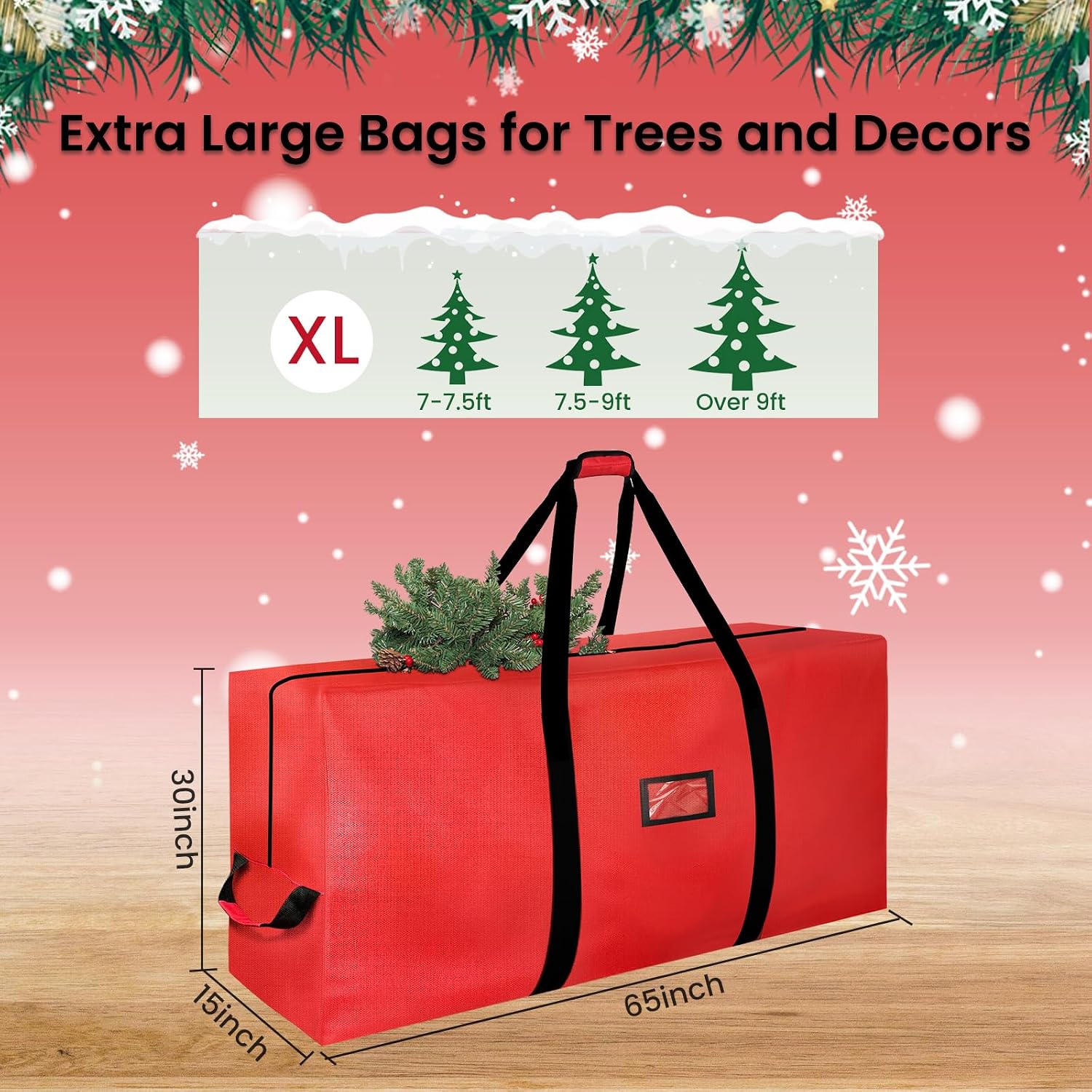 Christmas Tree Storage Bag, 9FT Large Christmas Tree Bag 600D with Reinforced Handles, Heavy Duty 9 Foot Tree Bags