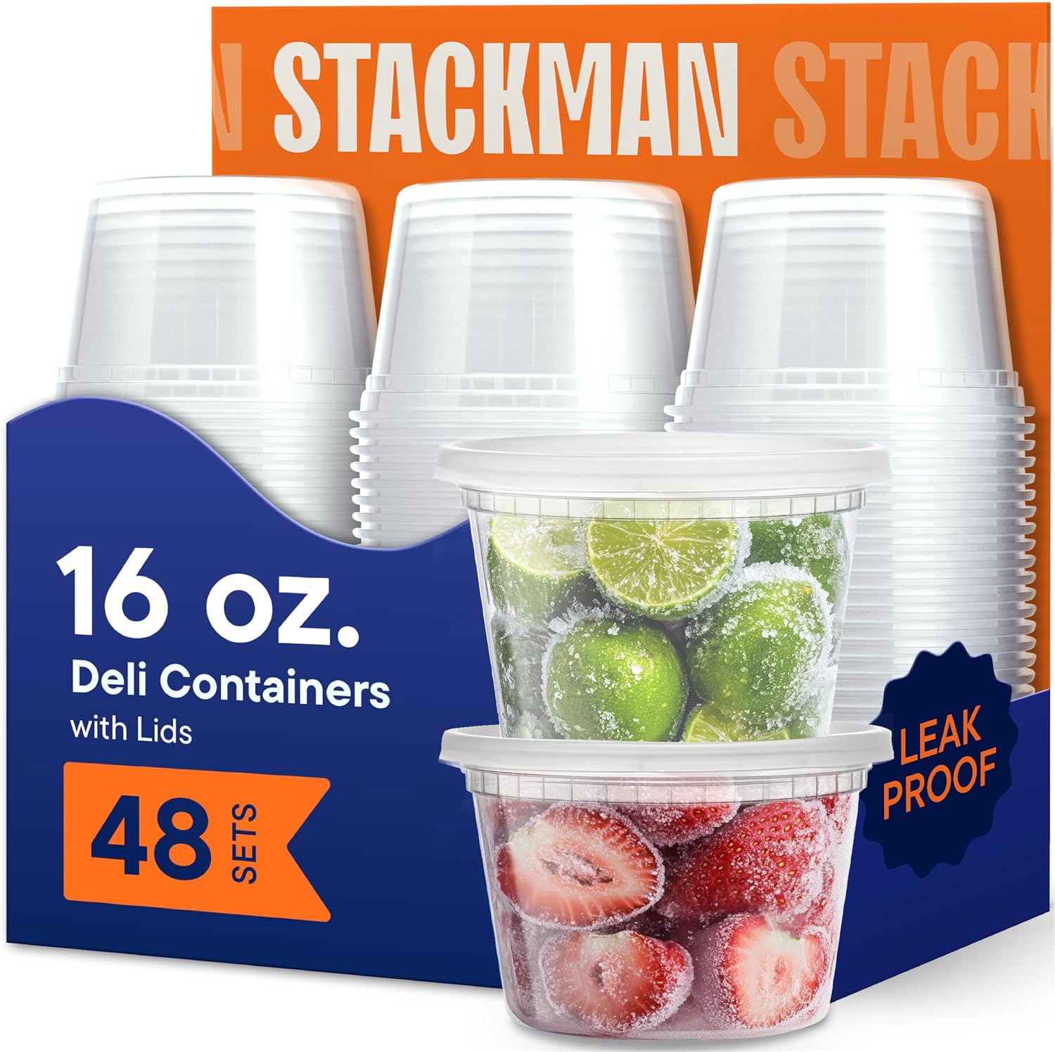 16 oz Deli Containers with Lids (48 Sets) – Pint Clear Plastic Food Storage Containers, Airtight Leak-Resistant Seal