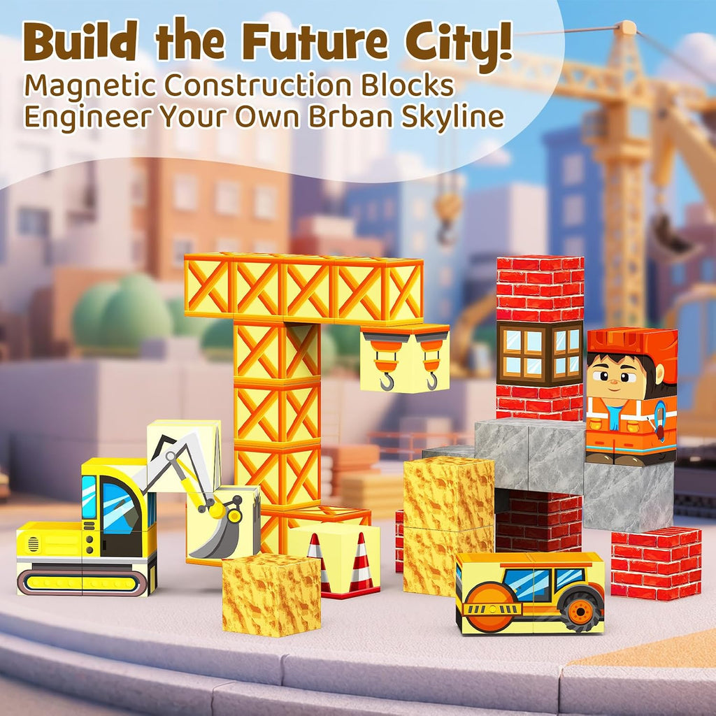 Magnetic Building Blocks for Kids, STEM Engineering Travel Toys with Portable Iron Box, Educational Construction Set