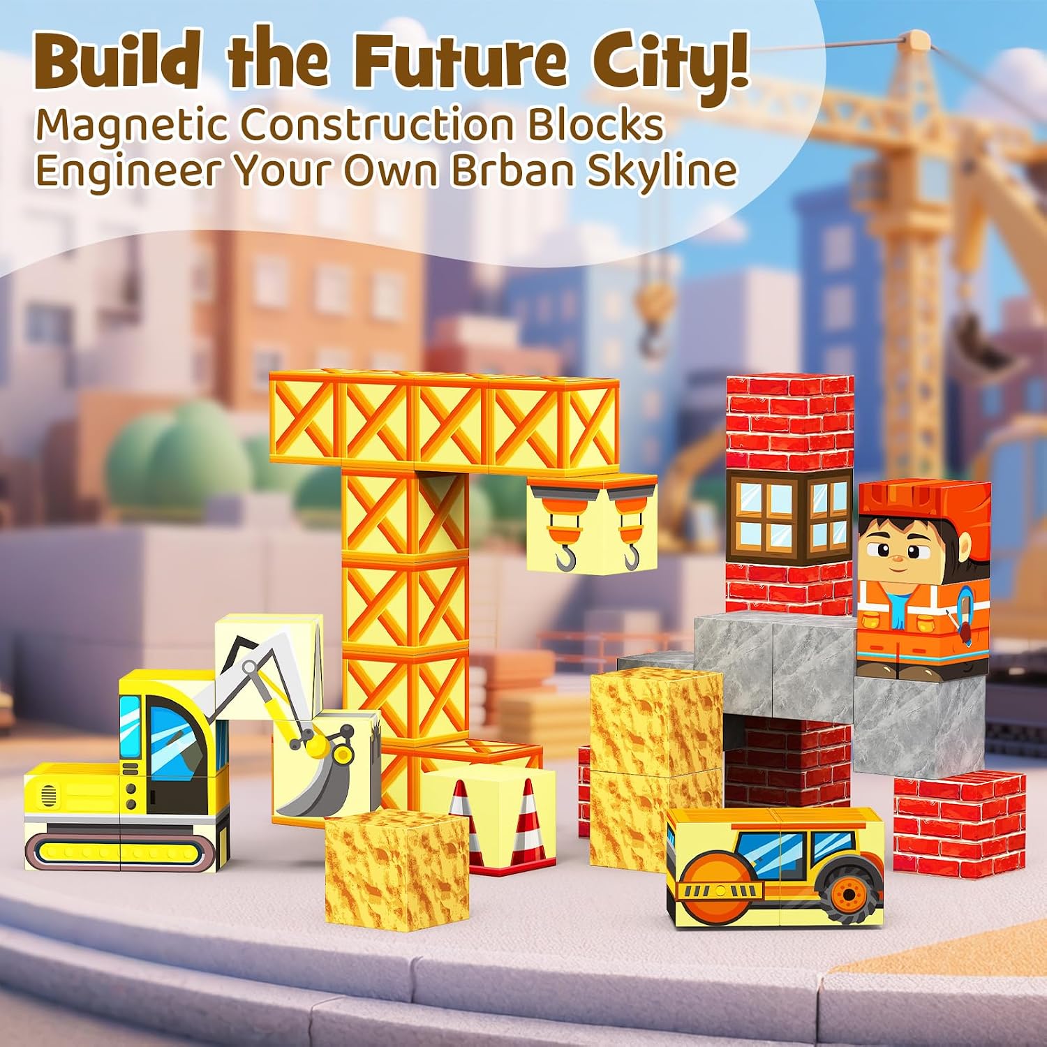 Magnetic Building Blocks for Kids, STEM Engineering Travel Toys with Portable Iron Box, Educational Construction Set