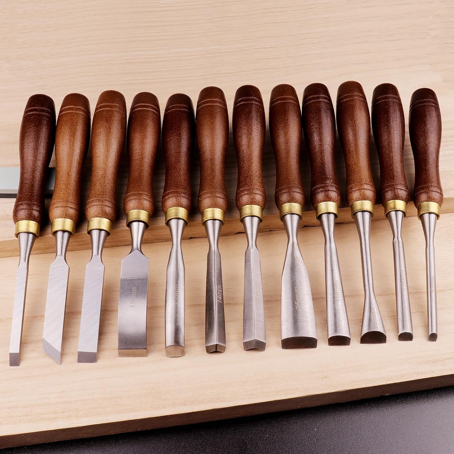 12-Piece Wood Carving Chisel Set - CR-V 60 Steel Multi-Shape Edge Gouges Carving tool for Woodworking Beginners and