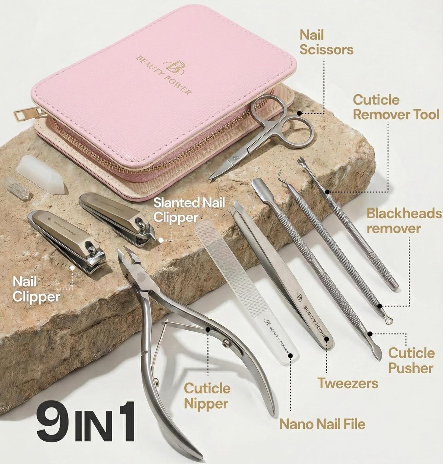 9 in 1 Professional Manicure Pedicure Set - Stainless Steel Nail Clippers, Nano File, Cuticle Nipper, Scissors