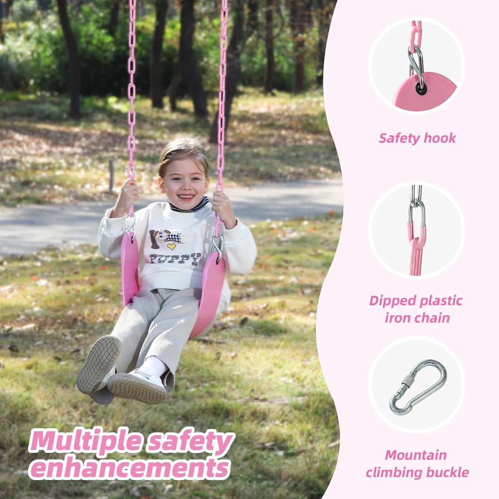 Pink Swing Seat - Heavy Duty Chain Plastic Coated - Playground Swing Set Accessories Replacement Gift Box Set
