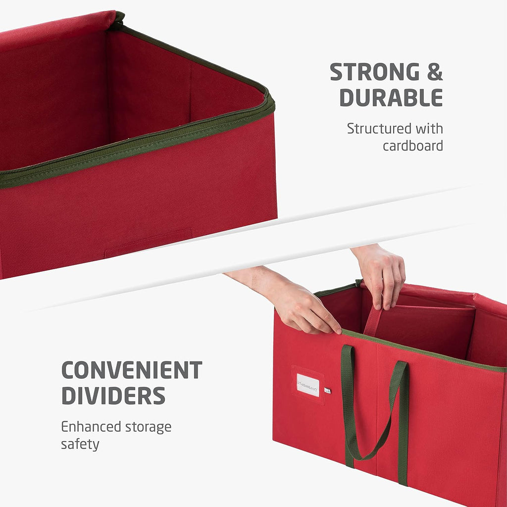 Large Christmas Ornament Storage Box - Stores 128 3" Ornaments, With Dividers - Ornament Organizer Storage Box