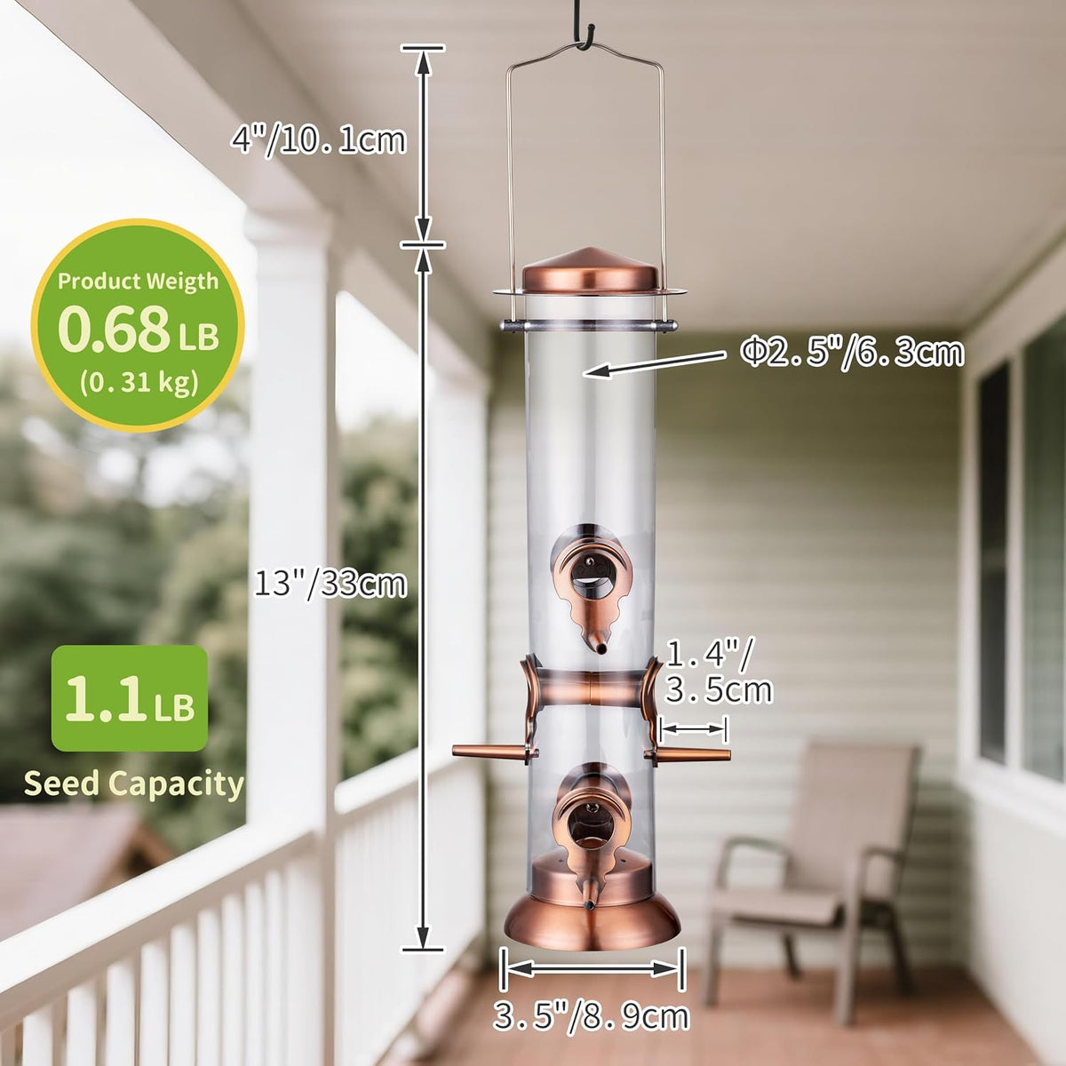Bird Feeders for Outdoors,13 Inch 6 Ports Squirrel Proof Bird Feefers,Finch Feeder for Outside,Chew-Proof Metal