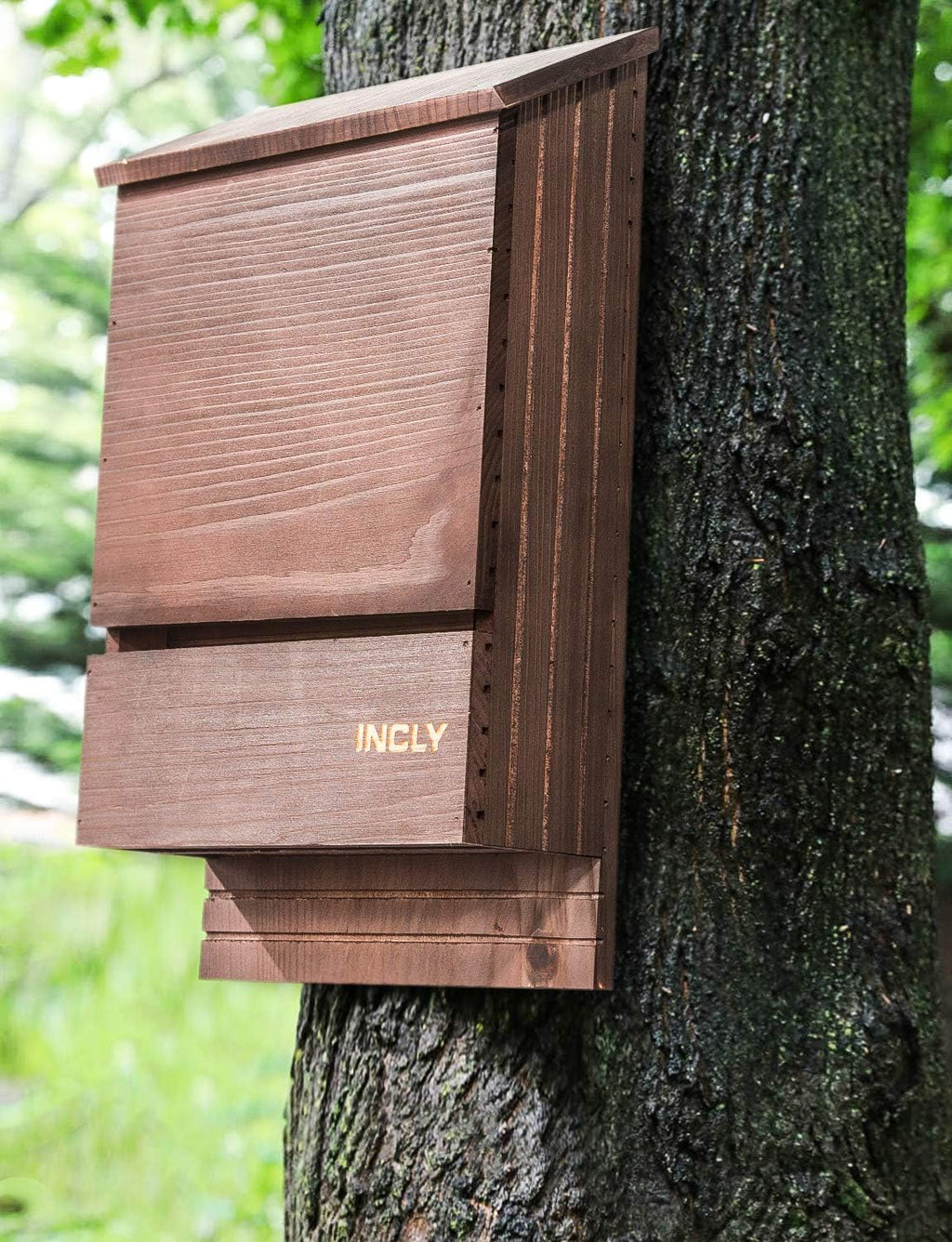 Bat House for Outdoors 15"x9.2"x3.2" Shelter Box kit Double Chamber Dark Natural Cedar Wood, Pre-Finished Easy to