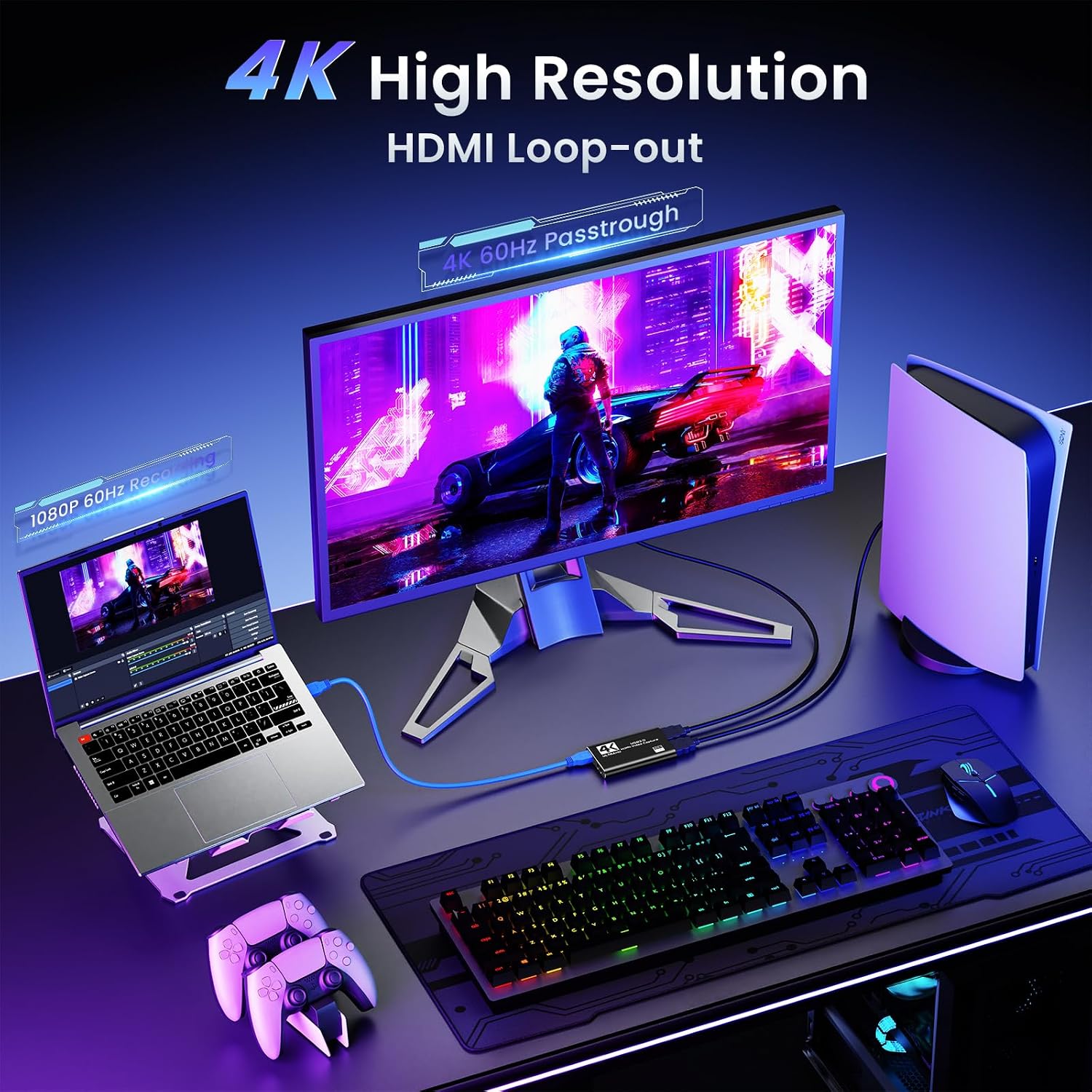 USB 3.0 HDMI Capture Card, 2K30 FPS Capture with 4K Pass-Through | 2K30FPS/1080P60 capture & streaming with ultra-low