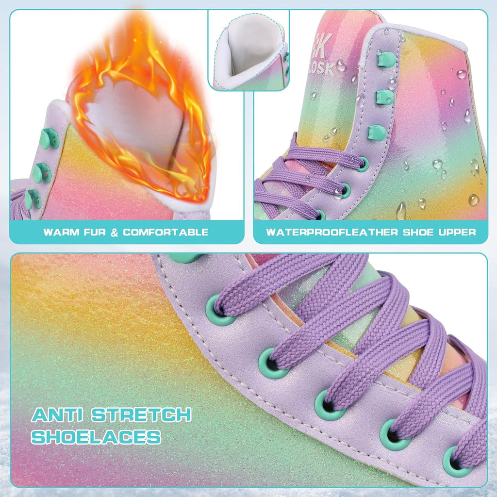 Premium Leather Womens/Girls Figure Ice Skates - Memory Foam Collar Beginner Youth Ice Skates with Stainless Steel