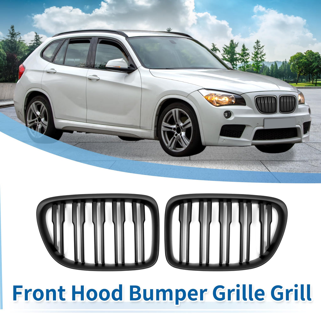 X AUTOHAUX Front Upper Hood Bumper Grille for BMW X1 E84 2009-2015 Pair
