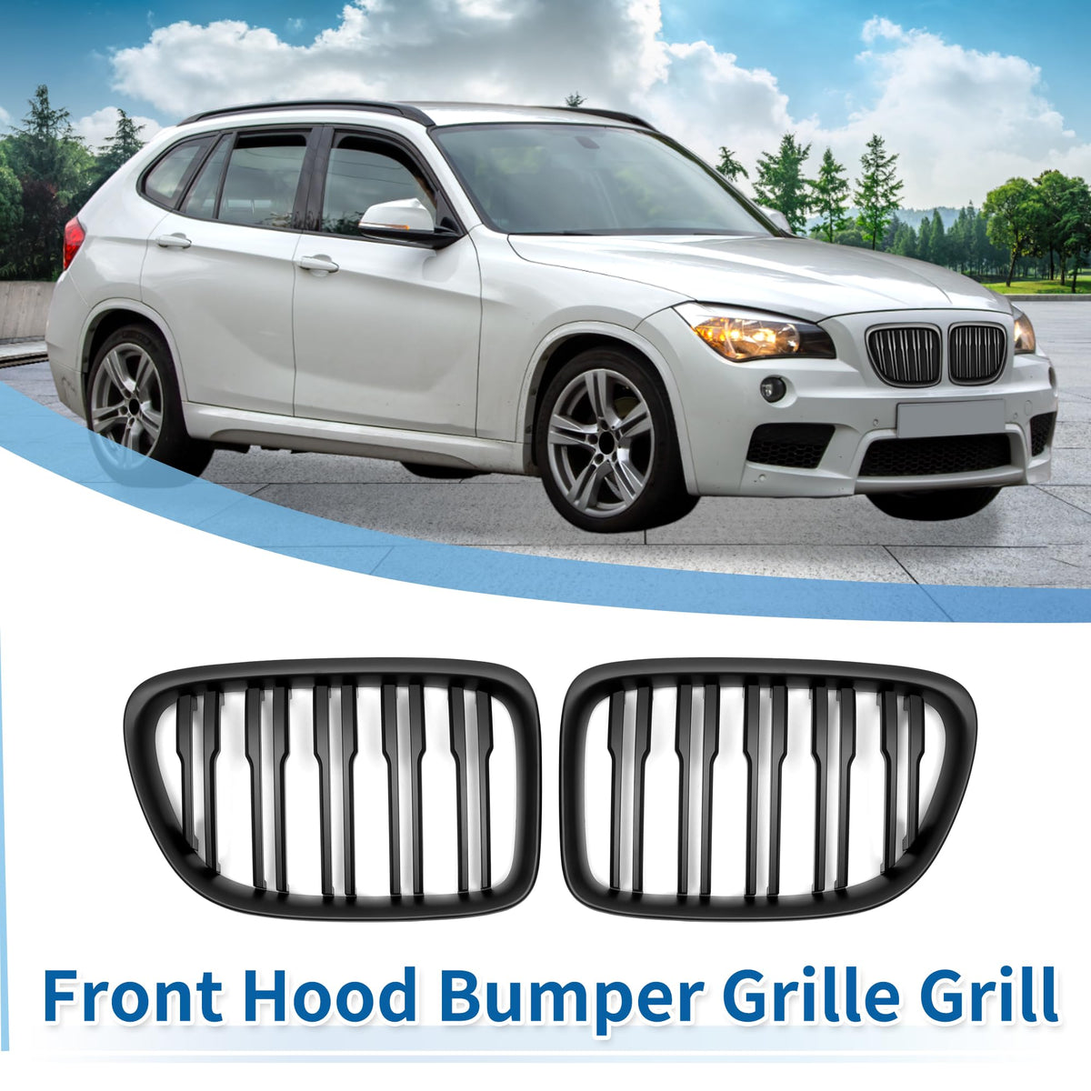 X AUTOHAUX Front Upper Hood Bumper Grille for BMW X1 E84 2009-2015 Pair