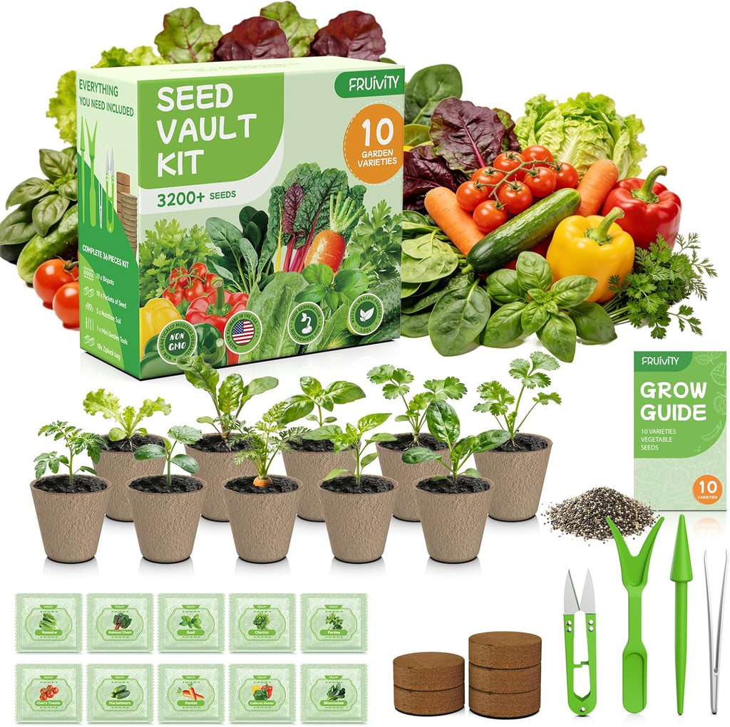 10 Heirloom Seeds Variety Pack - 3200+ Seeds for Planting Vegetables, Indoor Outdoor Garden Seed Starter Kit, Easter