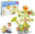 Gears Building Toys for Kids Ages 3+, STEM Construction Set for Toddlers, Train and Flower Models with Electric &