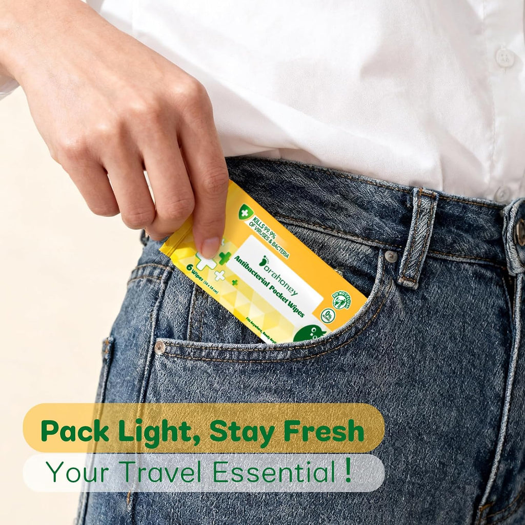 Travel Antibacterial Hand Wipes, 99% Water Hand Sanitizer Wipes, Safe for Sensitive Skin & Hypoallergenic Hand