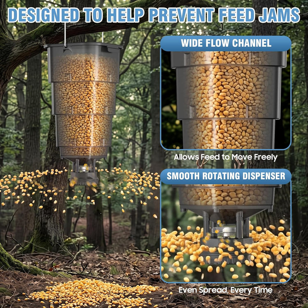5 Gallon Hanging Deer Feeder with Accurate Timer, Automatic Game Feeder with 4 Programmable Feed Times, Collapsible