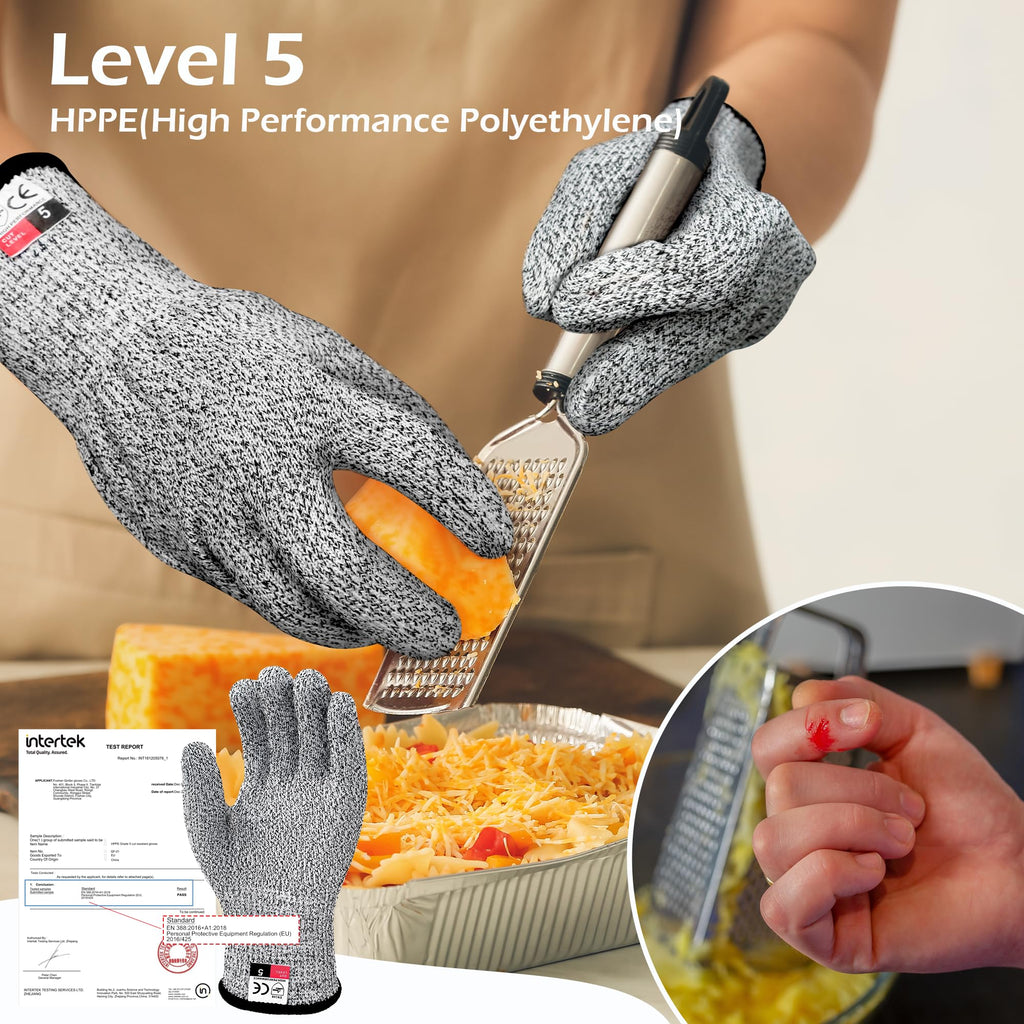 Cut Resistant Kitchen Gloves Level 5, Food Grade, 5 pairs, Size S