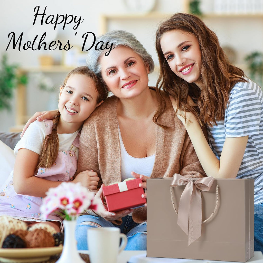 12.6" Medium Size Gift Bags, 4 PCS Gift Bags with 8 Tissue Paper 4 Greeting Cards, Elegant Bag with Handles for