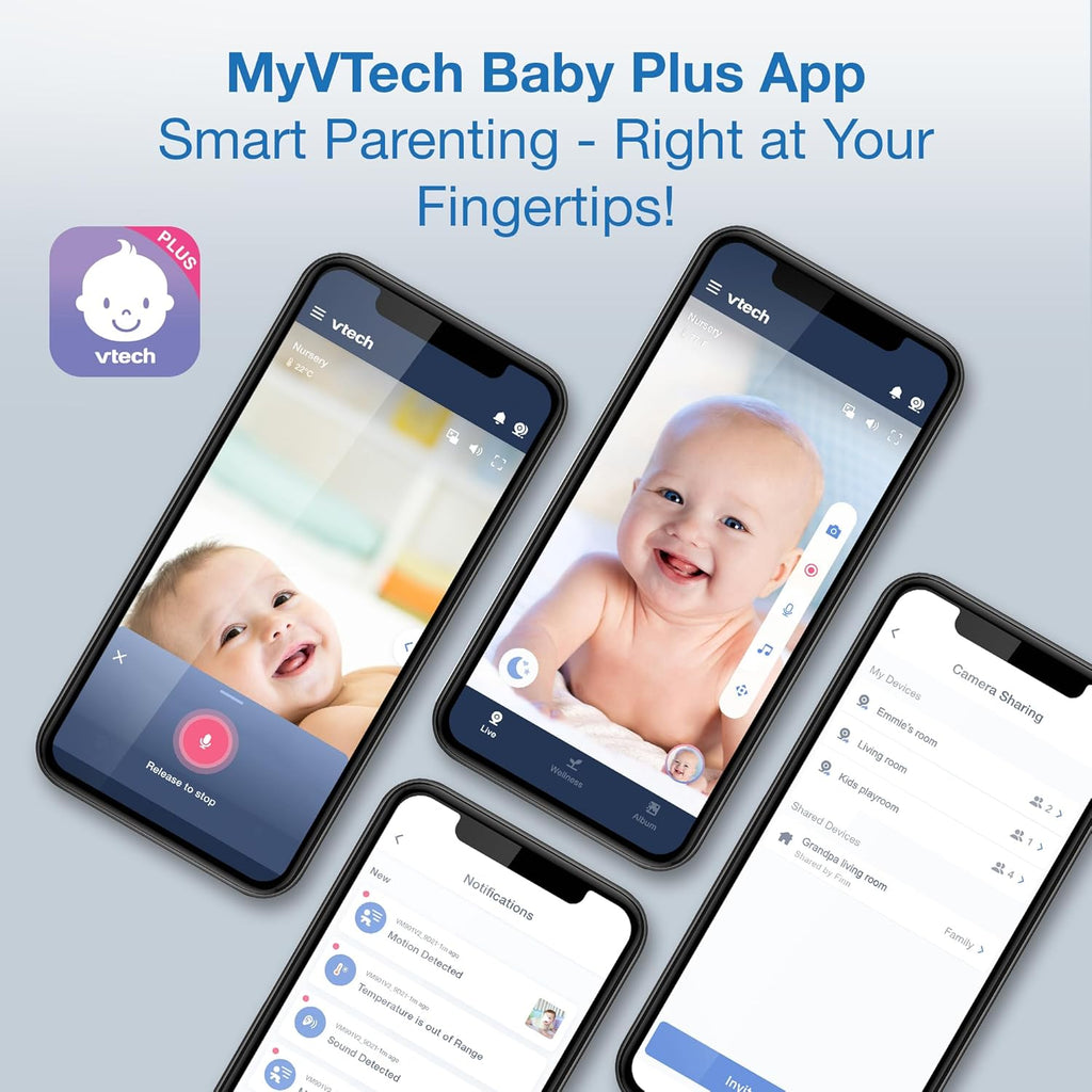 Smart WiFi Baby Monitor, 2 Cameras – See Both Rooms at Home or from Anywhere, Free App, 1080p Split Screen, 5" HD