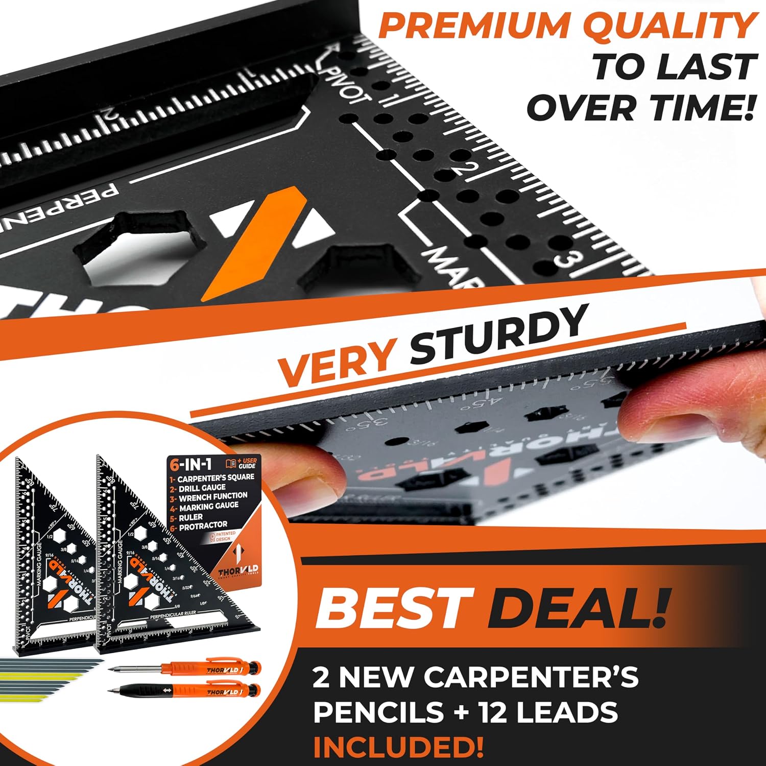 2 Carpenter Square 7 inch (1/16" Precision) + 2 Pencils + 12 Leads - T Square Multi-Purpose Carpenter Tools : Wrench