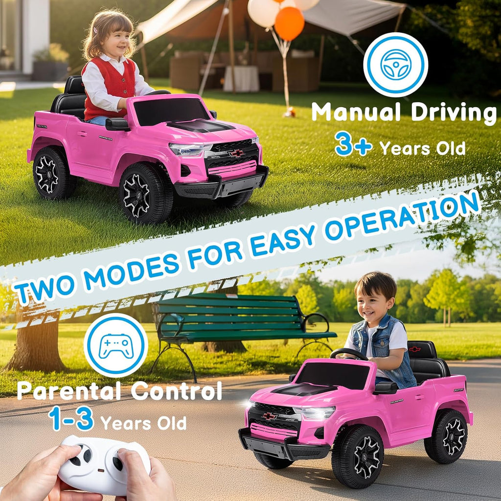 12V Licensed Chevrolet Colorado Electric Ride on Car for Kids, Pink | Ride on Toys for Toddlers w/ Remote Control