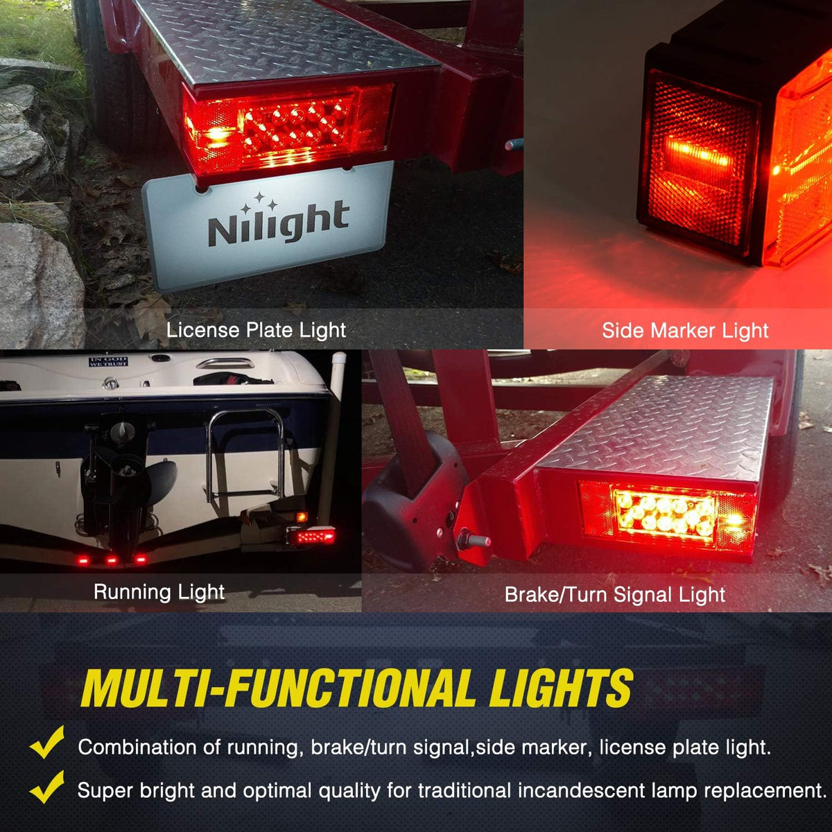 2PCS Rectangular Submersible LED Trailer Light Kit,IP68 Waterproof